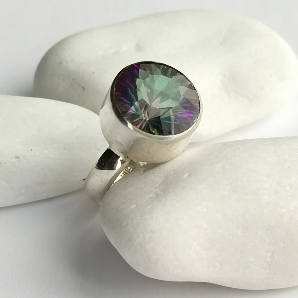 Large 7ct Mystic Topaz Ring in Sterling Silver size 8